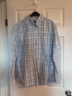 Vineyard Vines Light Blue and White Plaid Button-Down Shirt